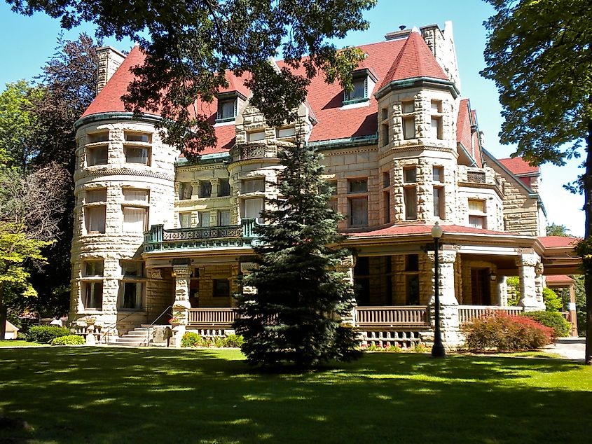 Richard F. Newcomb House on NRHP since June 3, 1982. At 1601 Maine St., Quincy, Illinois. The most impressive of a whole row of impressive houses along Maine Street. Now a museum.