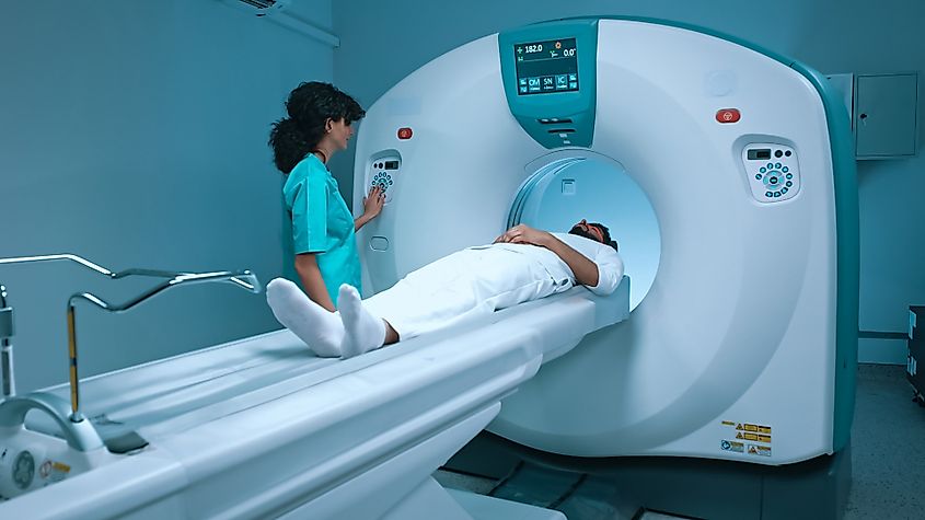 Doctor performing a diagnostic procedure.