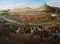 The Eighth Minnesota Infantry (Mounted) in the Battle of Ta-Ha-Kouty (Killdeer Mountain), c.1910 Painter: Carl Ludwig Boeckmann Collection of the Minnesota Historical Society. Photo via WikimediaCommons