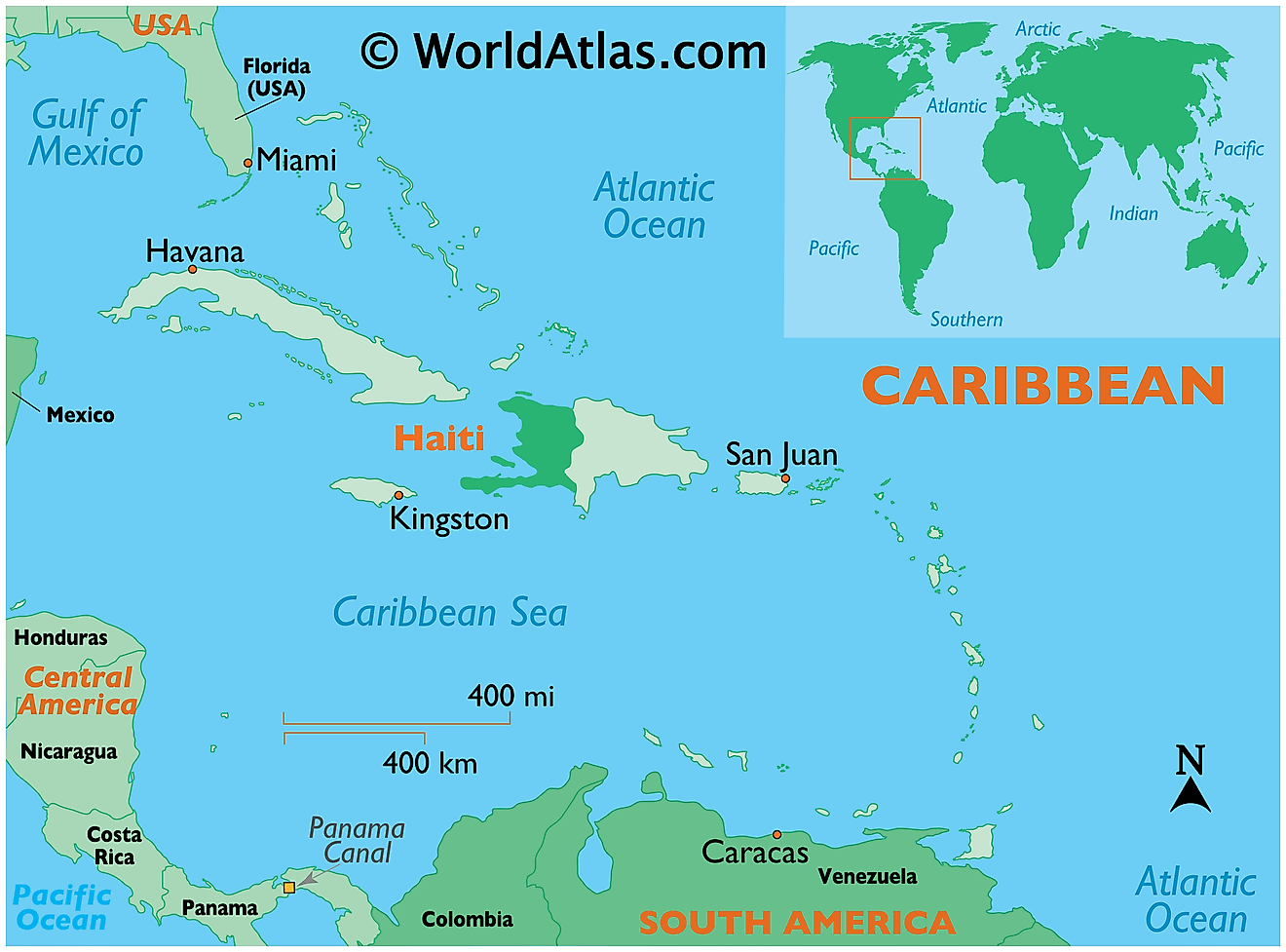 Map showing location of Haiti in the world.