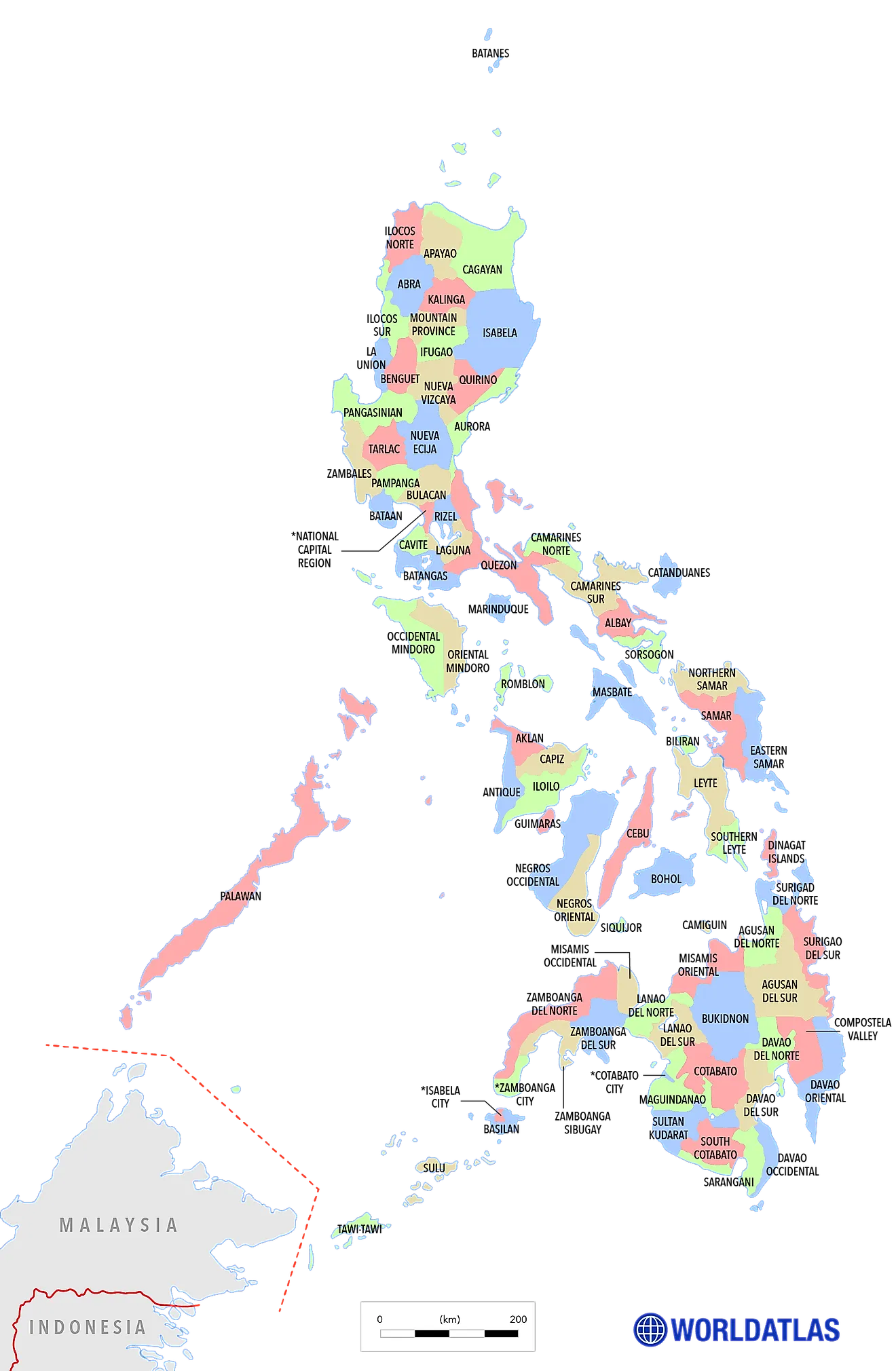 Political Map of Philippines showing its major administrative divisions and the capital city - Manila