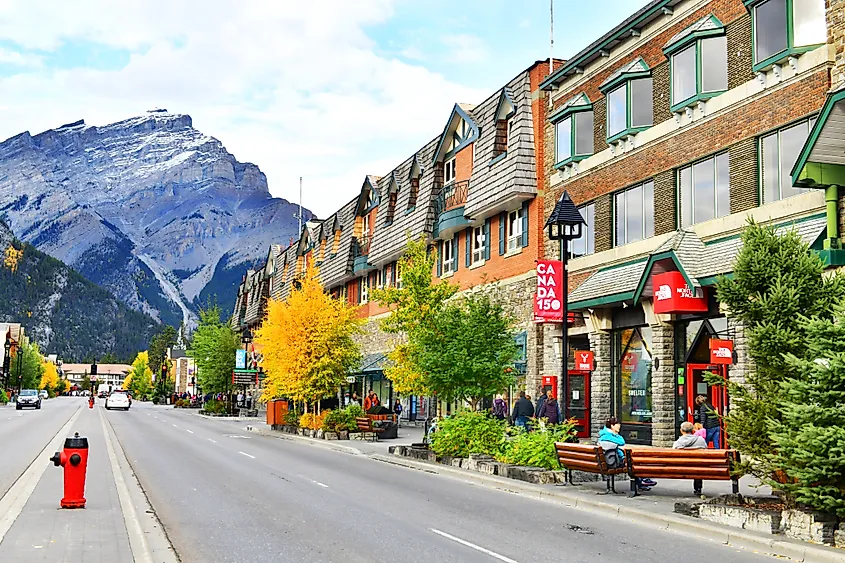 Banff Avenue in Banff, Alberta. Image credit viewfinder via Shutterstock